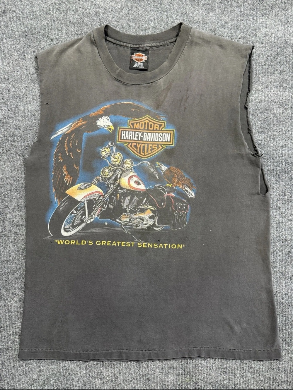 Vintage 90s Harley-Davidson Chopped Faded Distressed Eagle L Biker Punk